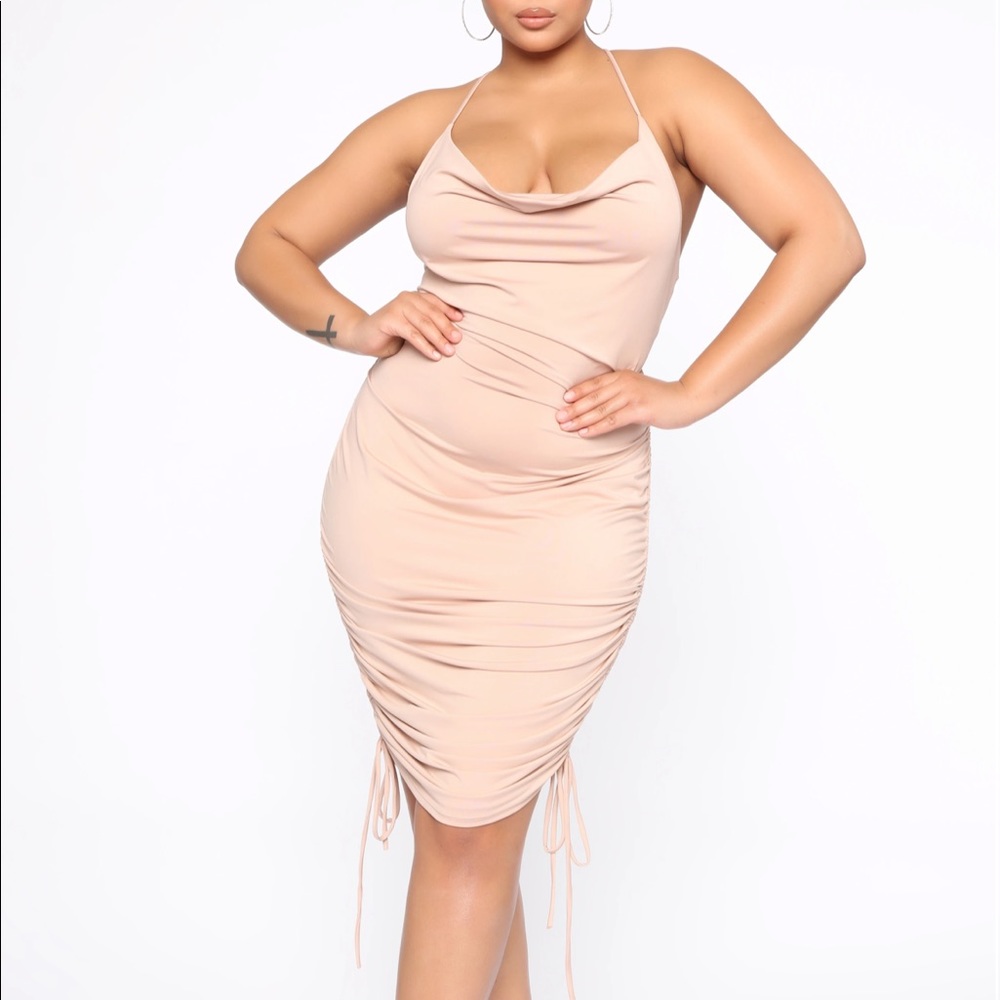 Ruched Cowl Neck Dress